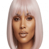 Pink Rose Bob Wig with Bangs – 100% Human Hair Blunt Cut