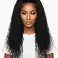 Evara Wigs 360 Invisi-Band Kinky Straight Ponytail Wig - Black Human Hair with Defined Baby Hairs
