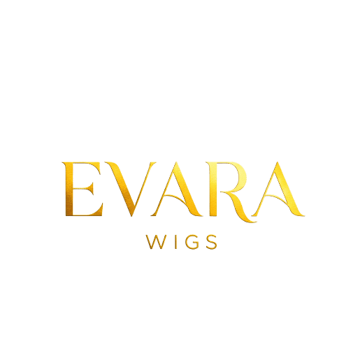 Evara Wigs logo in gold foil, minimalist modern wordmark on a transparent background