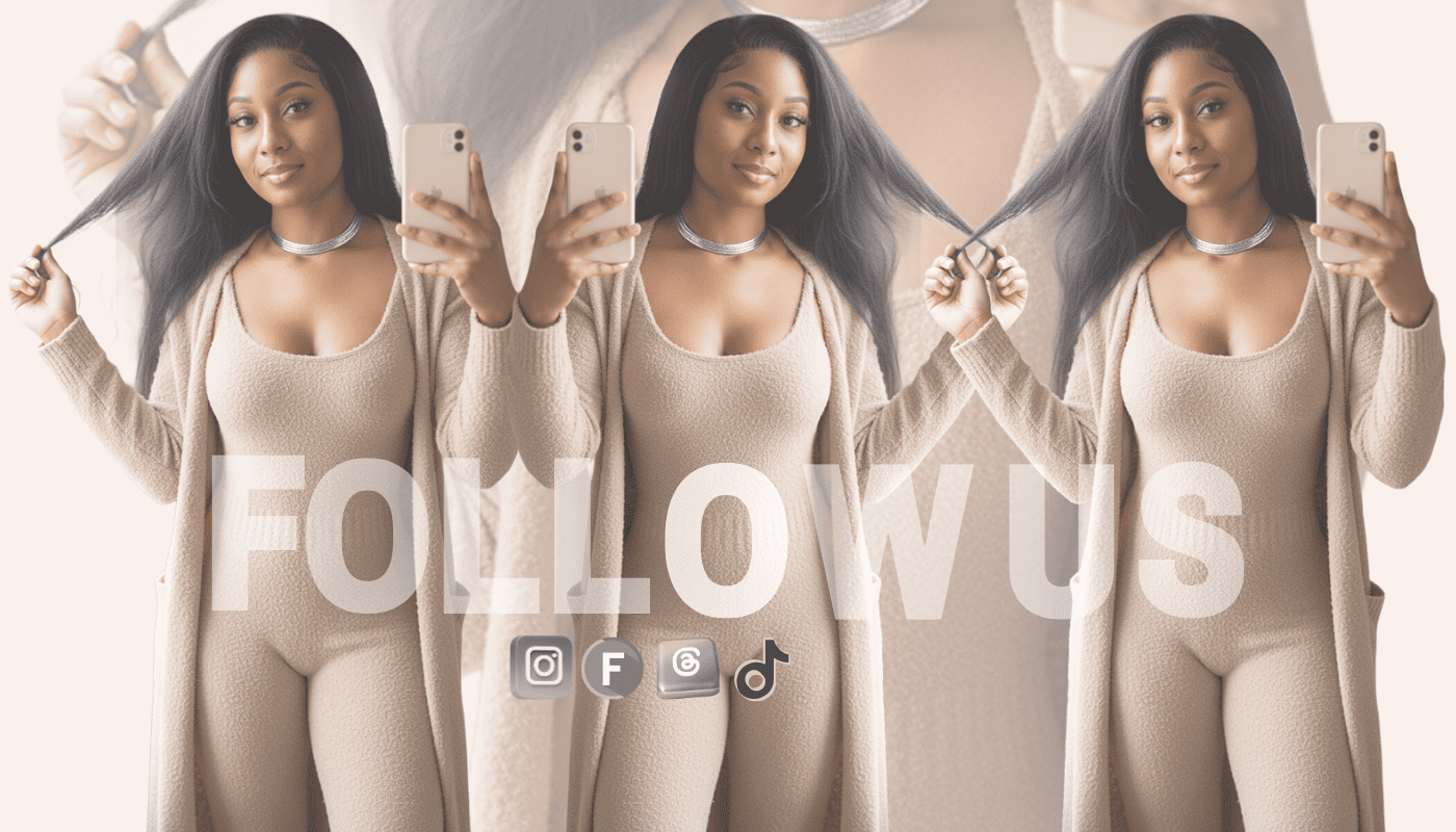 Footer banner for Evara Wigs showing image of an African Female in a selfie pose
