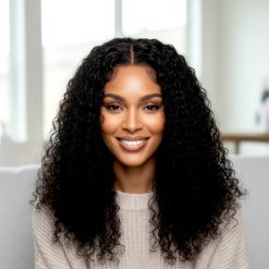 Burmese Curly Transparent Lace Wig 20 inch natural colour on an African female model