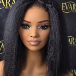Side texture view of Lina Afro Kinky Straight HD Lace Wig – 250% Density