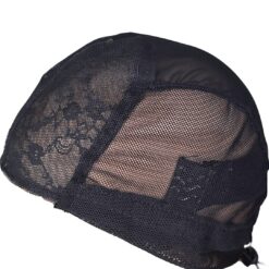 Double lace construction detail of drawstring wig cap showing premium breathable lace material for professional wig making