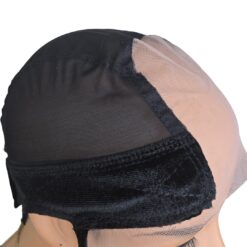 Velvet wig grip cap on mannequin head showing adjustable band and lace front, colour Black