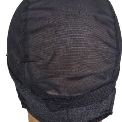 Velvet wig grip cap on mannequin head showing adjustable band and lace front, colour Black