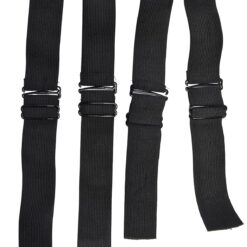 Four black elastic adjustable wig bands with clips for professional wig making