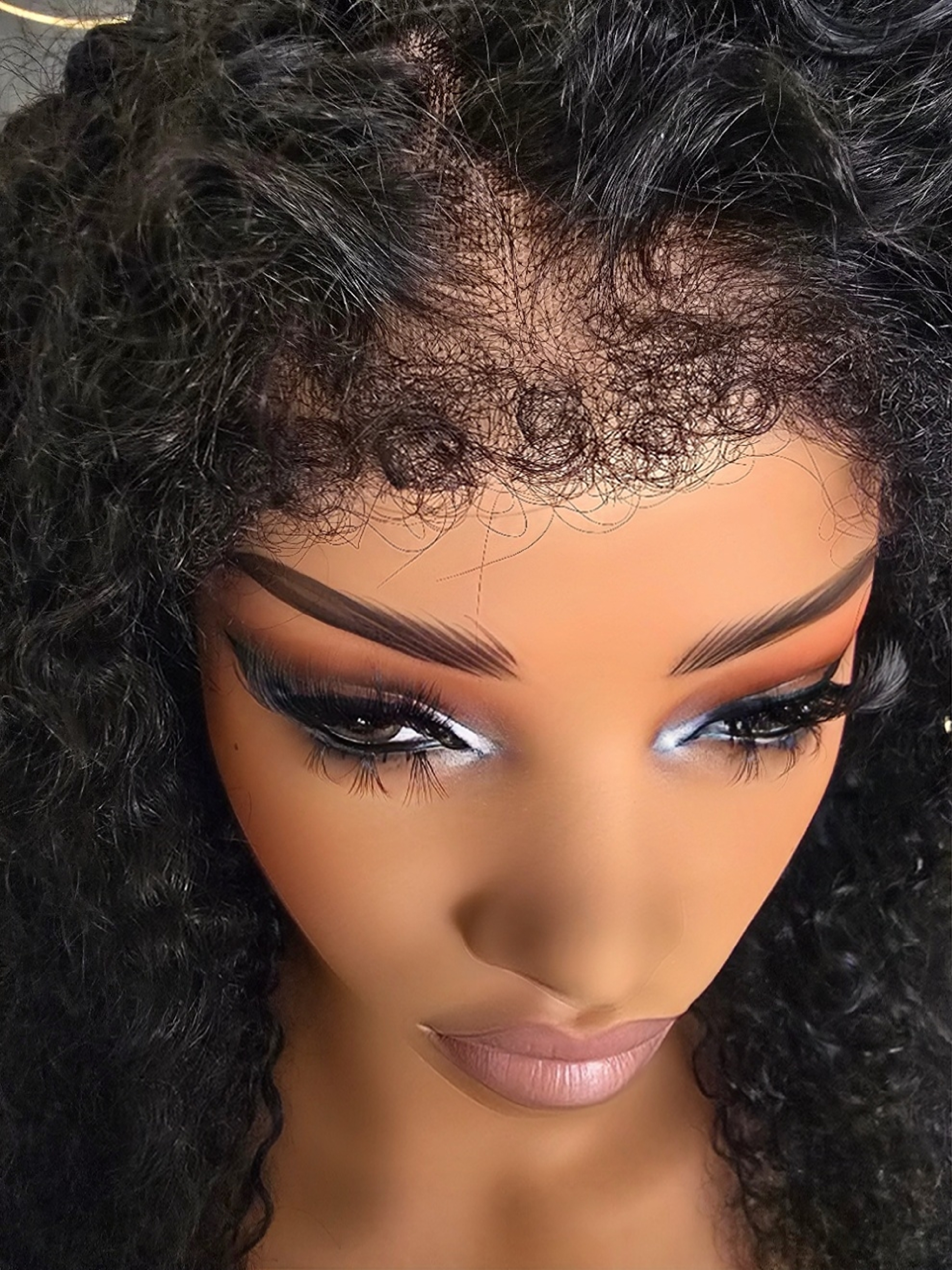 Ayana 24 pixie curl wig front view showing 4C hairline and 360 HD lace