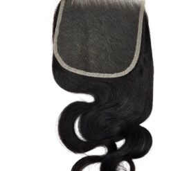 16 inch 5x5 HD lace bodywave closure showing lace area and natural parting space