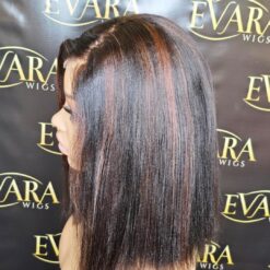 Evara 'Esi' 12” HD 5x5 Lace Wig Side view of 12 inch yaki straight bob wig showing blunt bob shape and natural density