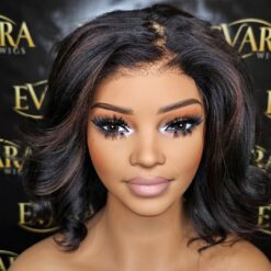 Evara 'Esi' 12” HD 5x5 Lace Wig Front view of 12 inch yaki straight curled bob wig showing blunt bob shape and natural density